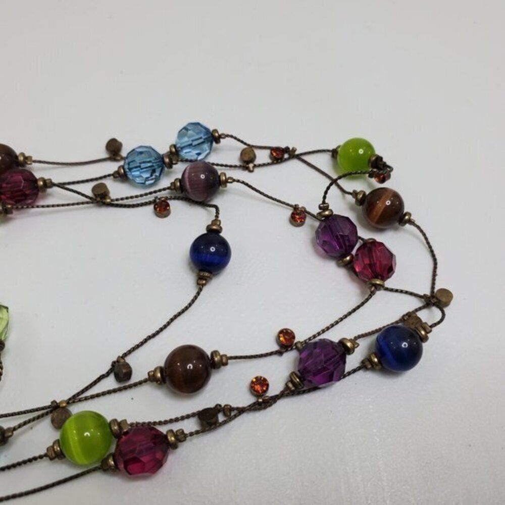 Rainbow Beaded Necklace Tigers Eye Multi Strand Go - Picture 3 of 7